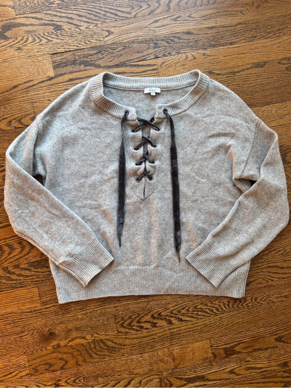 Rails Lace-Up Wool Cashmere Sweater Light Gray S